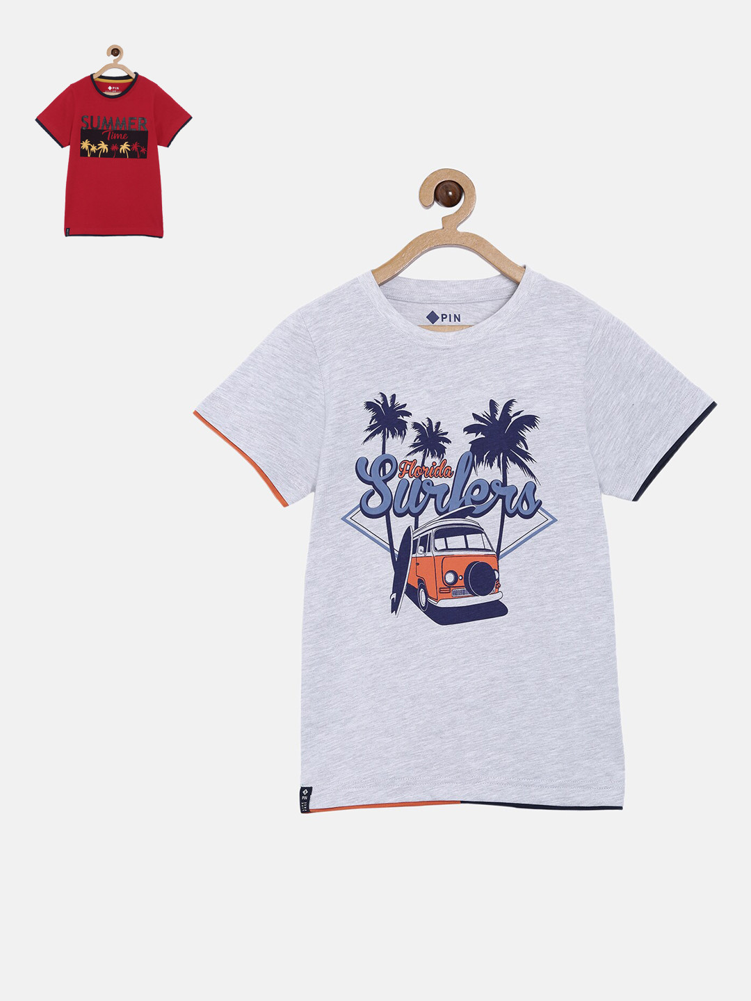 3PIN Boys Pack of 2 Printed Round Neck Cotton Pure Cotton T-shirts