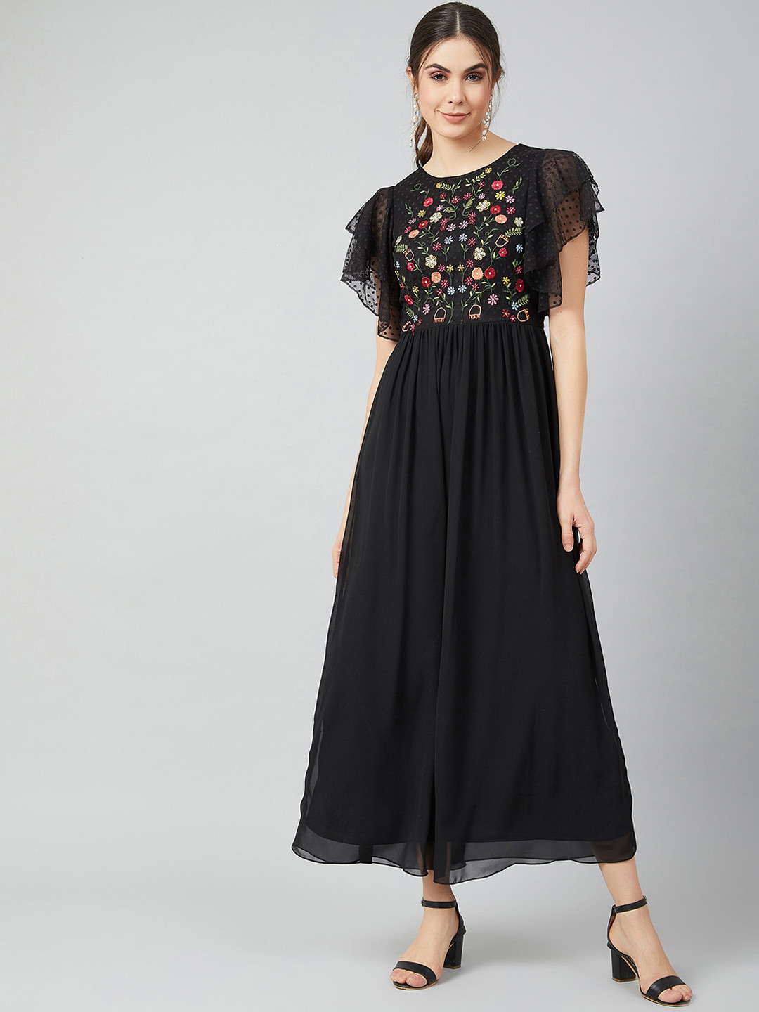 Athena Women Black Embroidered Maxi Dress