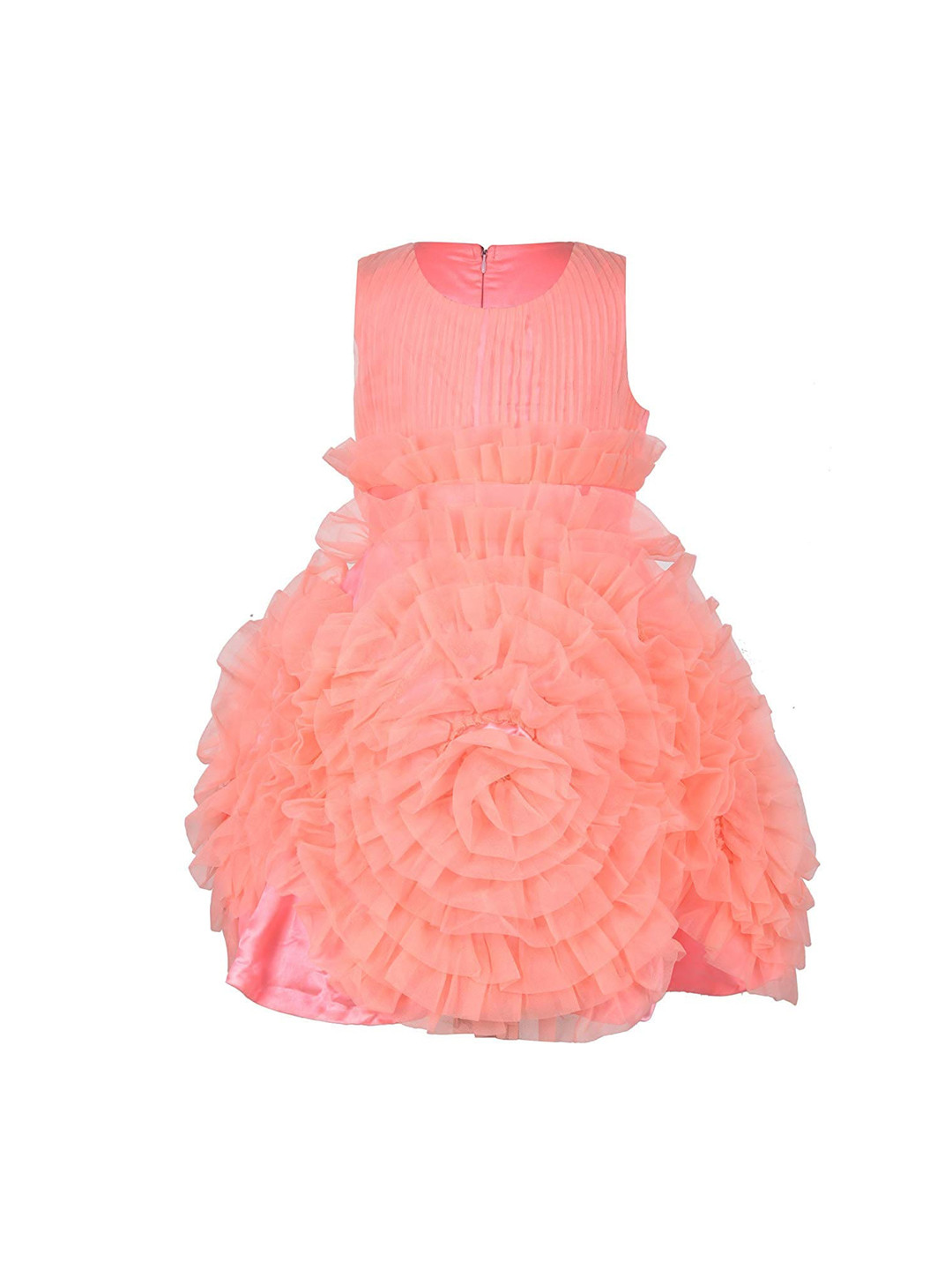 Samsara Couture Girls Peach-Coloured Cinderella Princess Floral Frock Dress