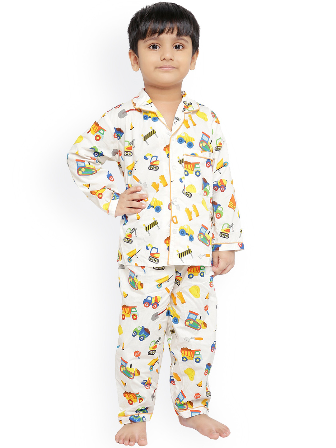 Knitting Doodles Kids White & Yellow Printed Night suit