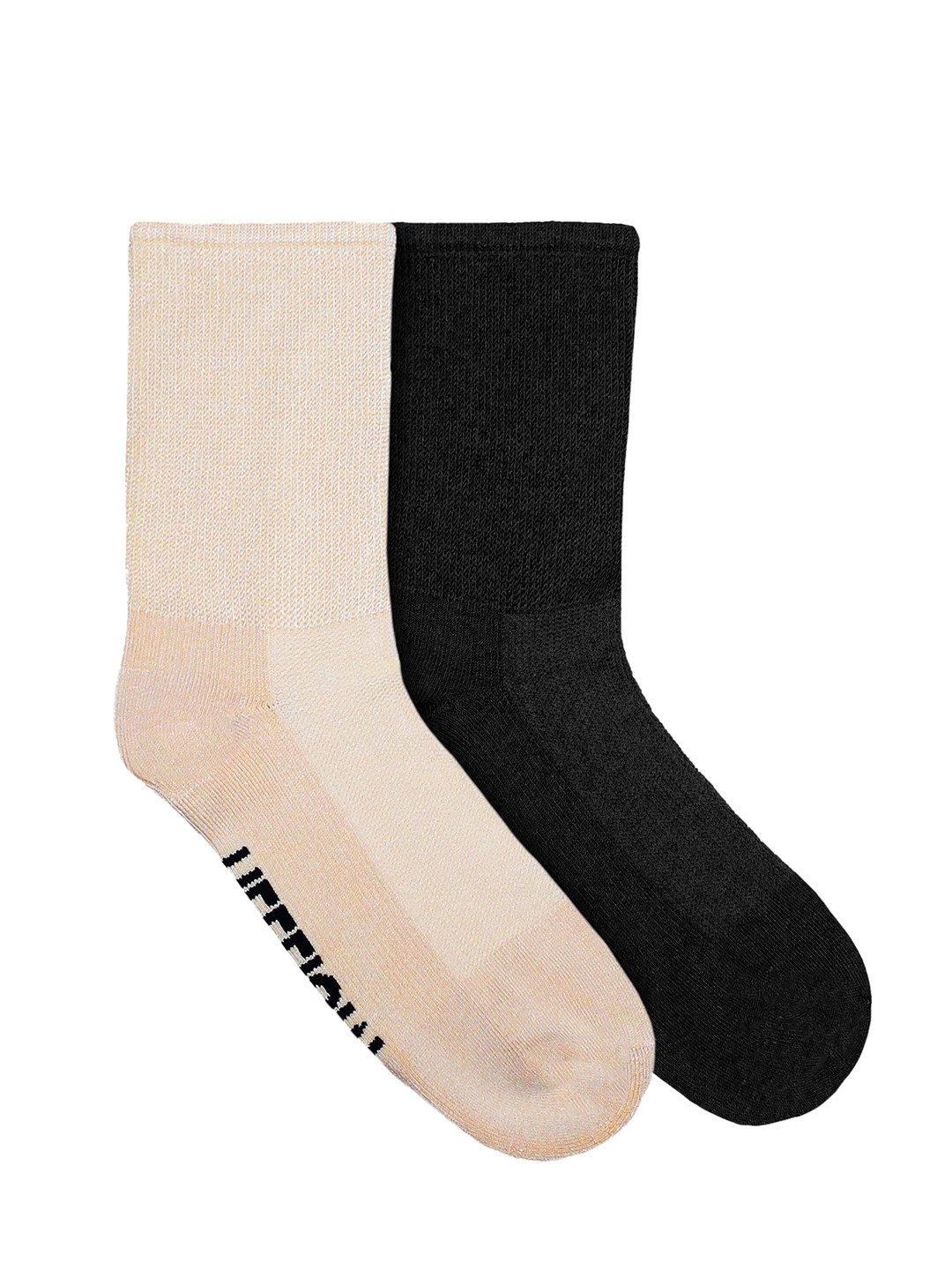 Heelium Unisex Pack of 2 Beige & Black Solid Diabetic Anti-Odour Calf-Length Socks