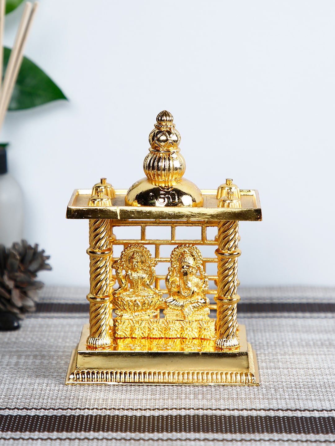 CraftVatika Laxmi Ganesha Gold Brass Metallic Prayer Room Small Showpiece - 6 Inches