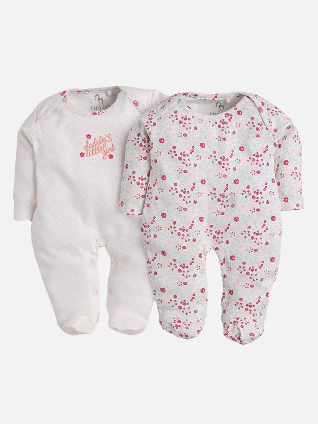 BABY GO Infant Kids Pack Of 2 Printed Cotton Sleepsuit