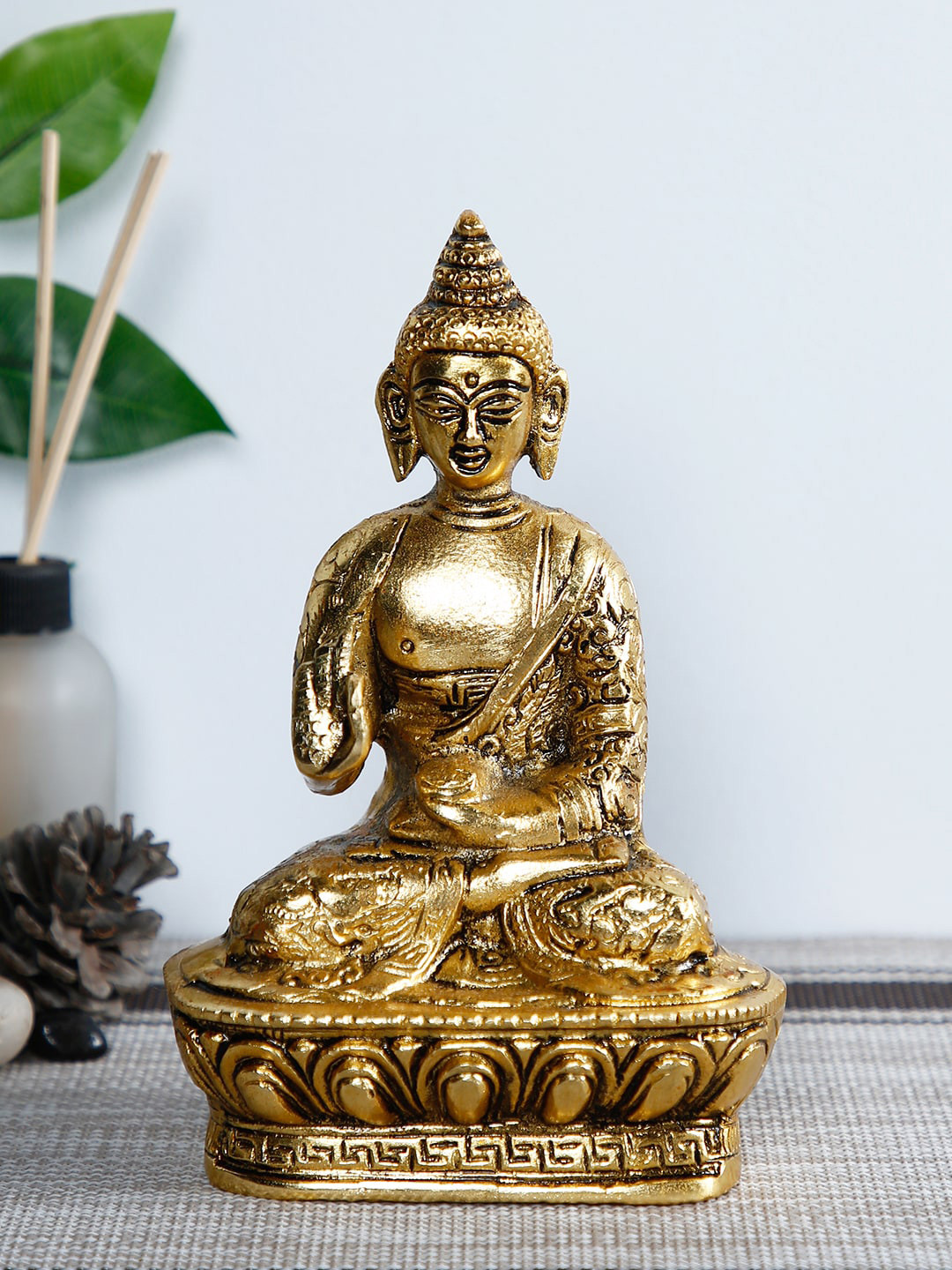 CraftVatika Lord Blessing Buddha Gold Metal Metallic Prayer Room Small Showpiece - 7 Inches