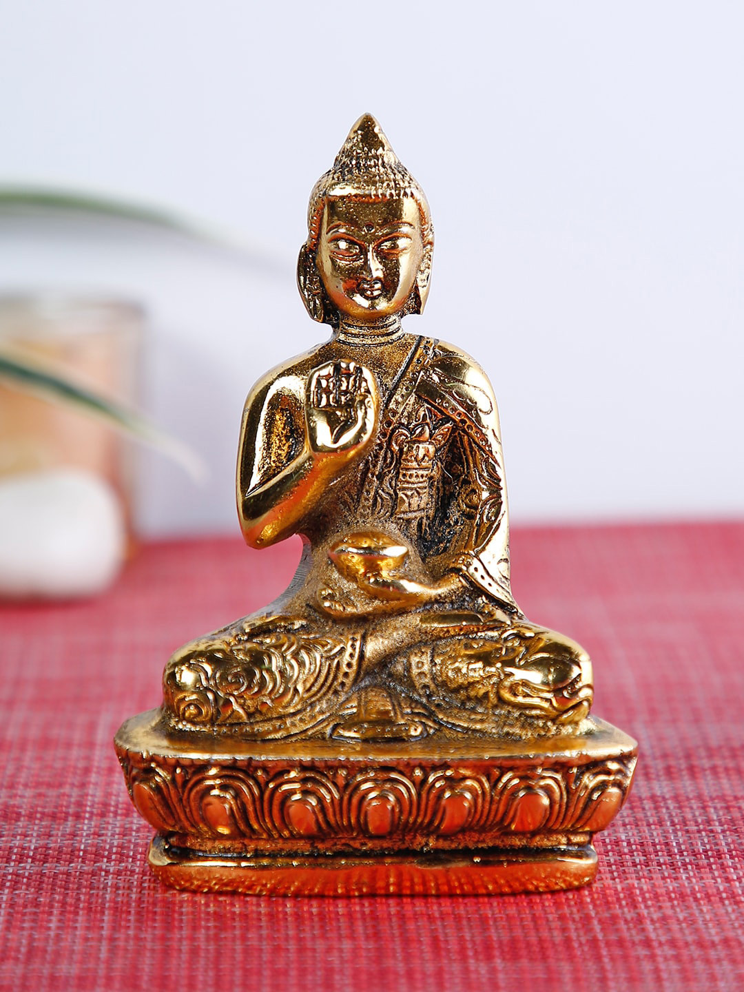 CraftVatika Lord Buddha Gold Metal Metallic Home Office Small Showpiece - 5 Inches