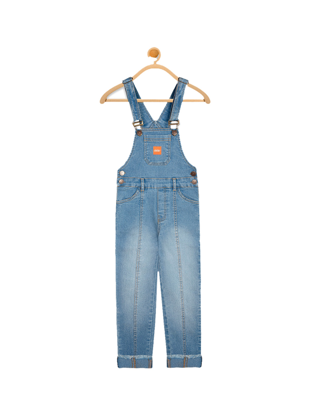 Olele Boys Blue Washed Cotton Denim Dungarees