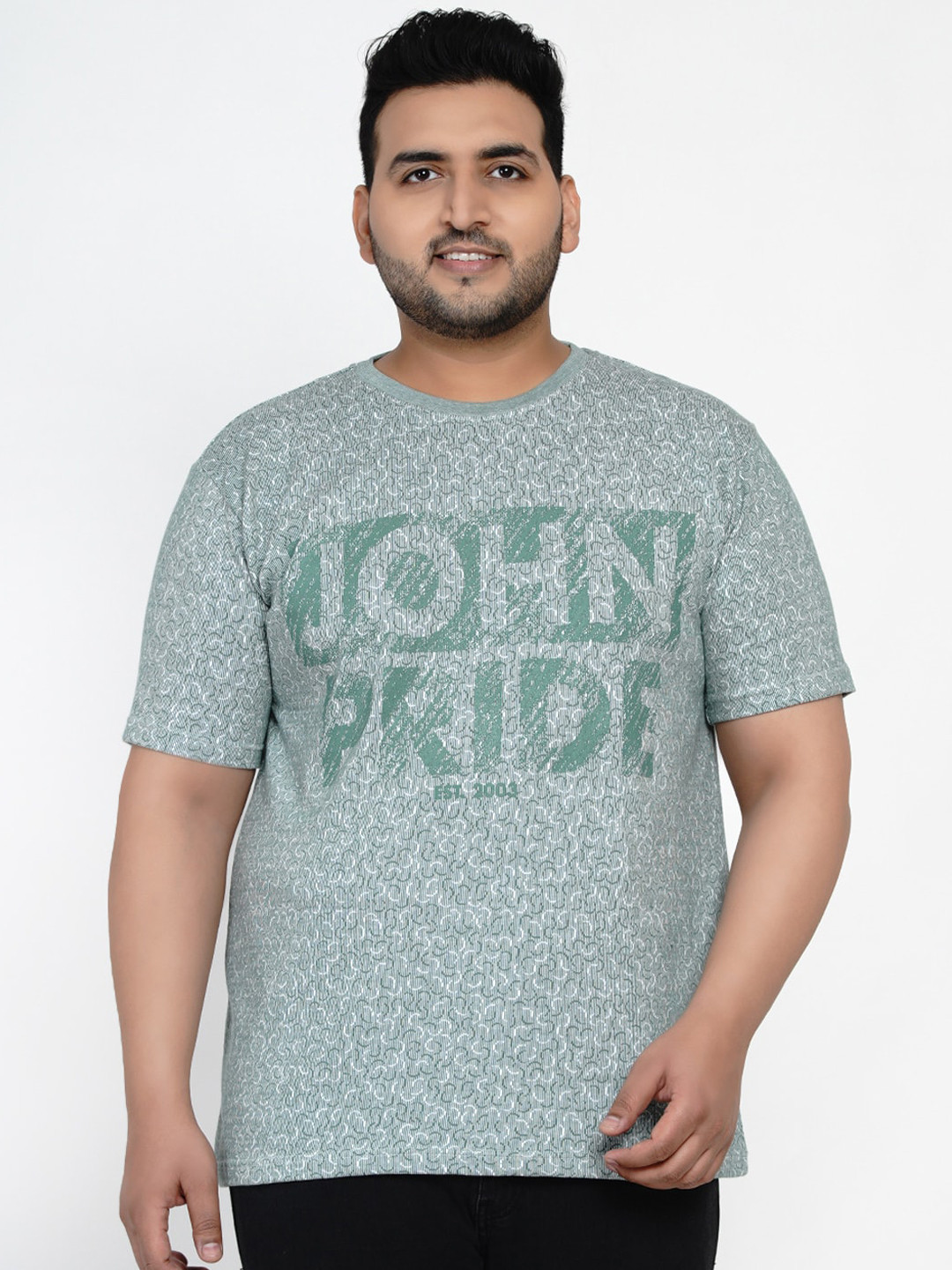John Pride Men Green Printed Round Neck T-shirt