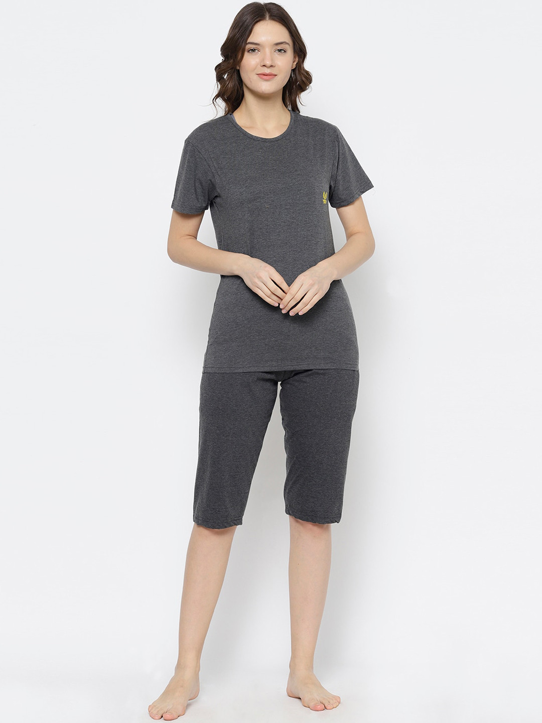 MACK JONNEY Women Grey Solid Cotton Night Suit ANT_T_D13_02