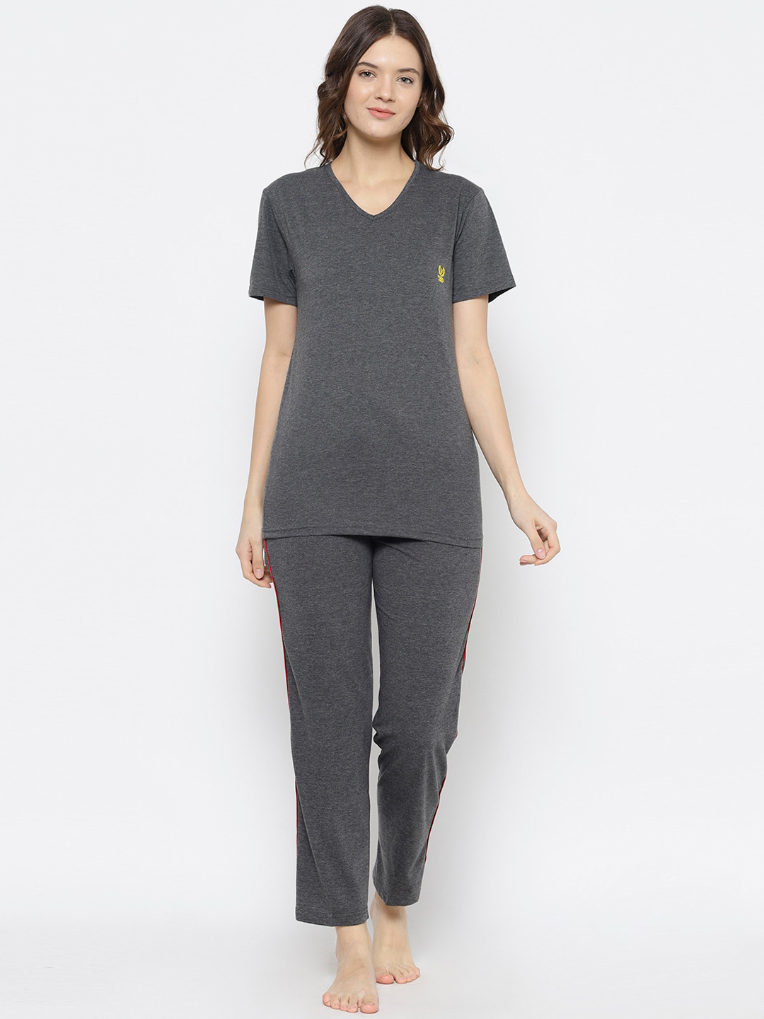 MACK JONNEY Women Grey Solid Cotton Night Suit ANT_V_D1_02