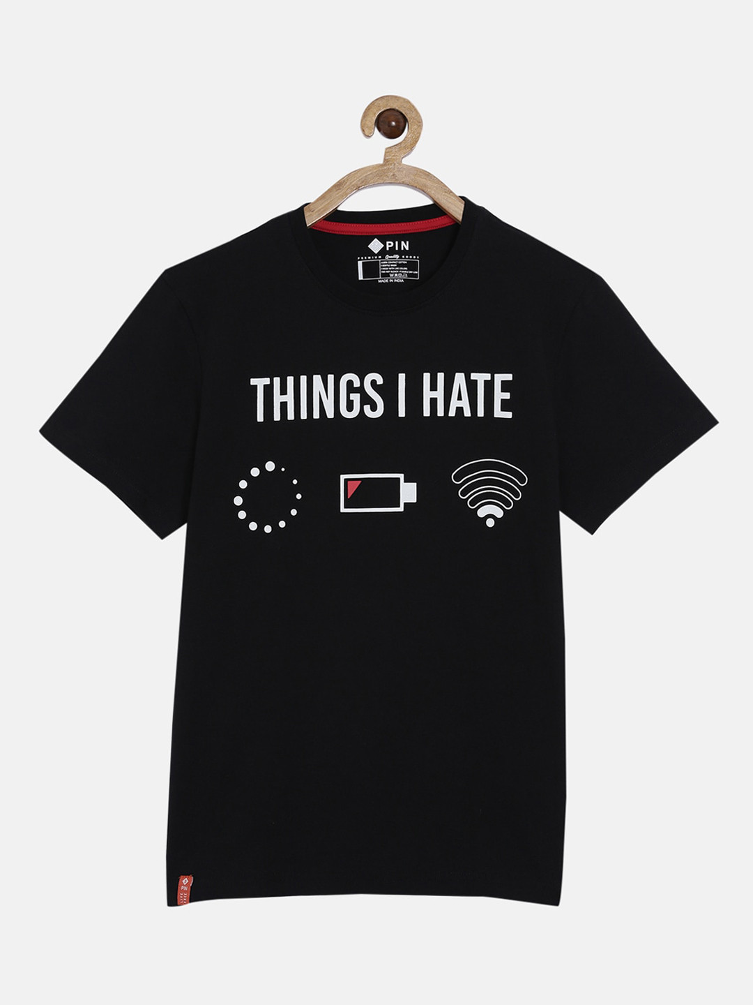 3PIN Boys Black Printed Round Neck T-shirt