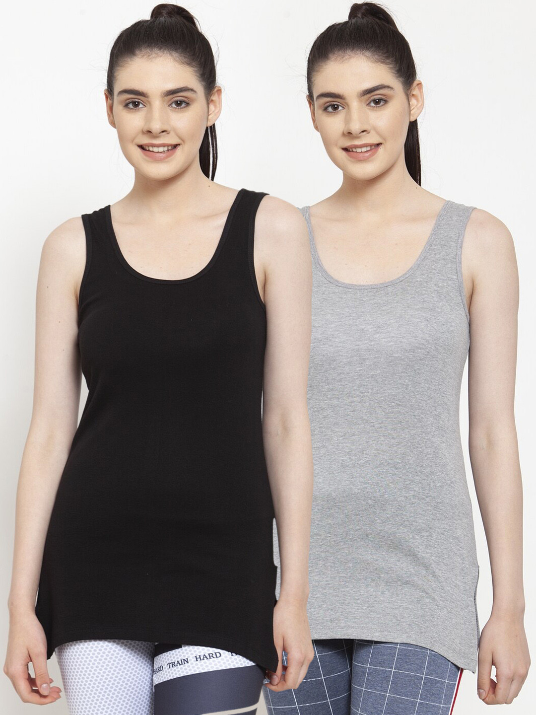 Friskers Women Pack of 2 Black & Grey Organic Cotton Tank Tops