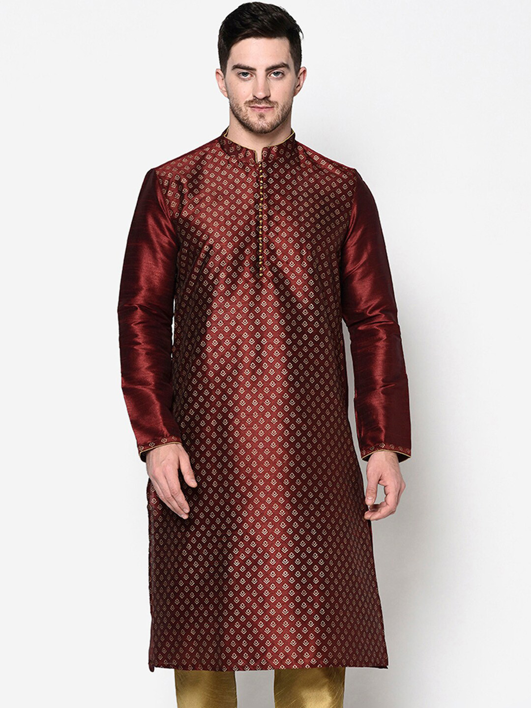 DEYANN Men Maroon Geometric Printed Kurta