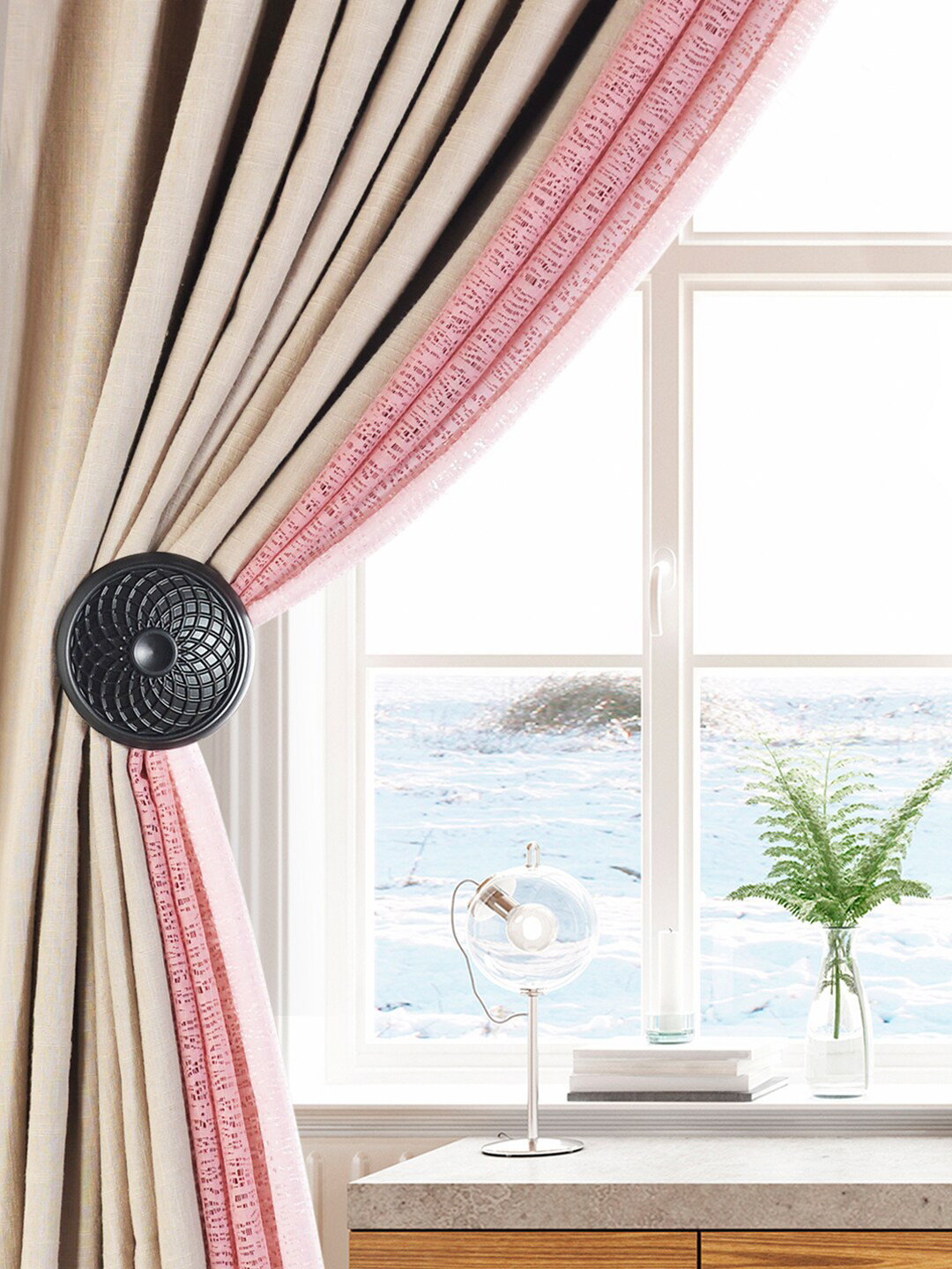 Deco Window Set Of 2 Black Matt Textured Hold-Backs/Curtain Tieback