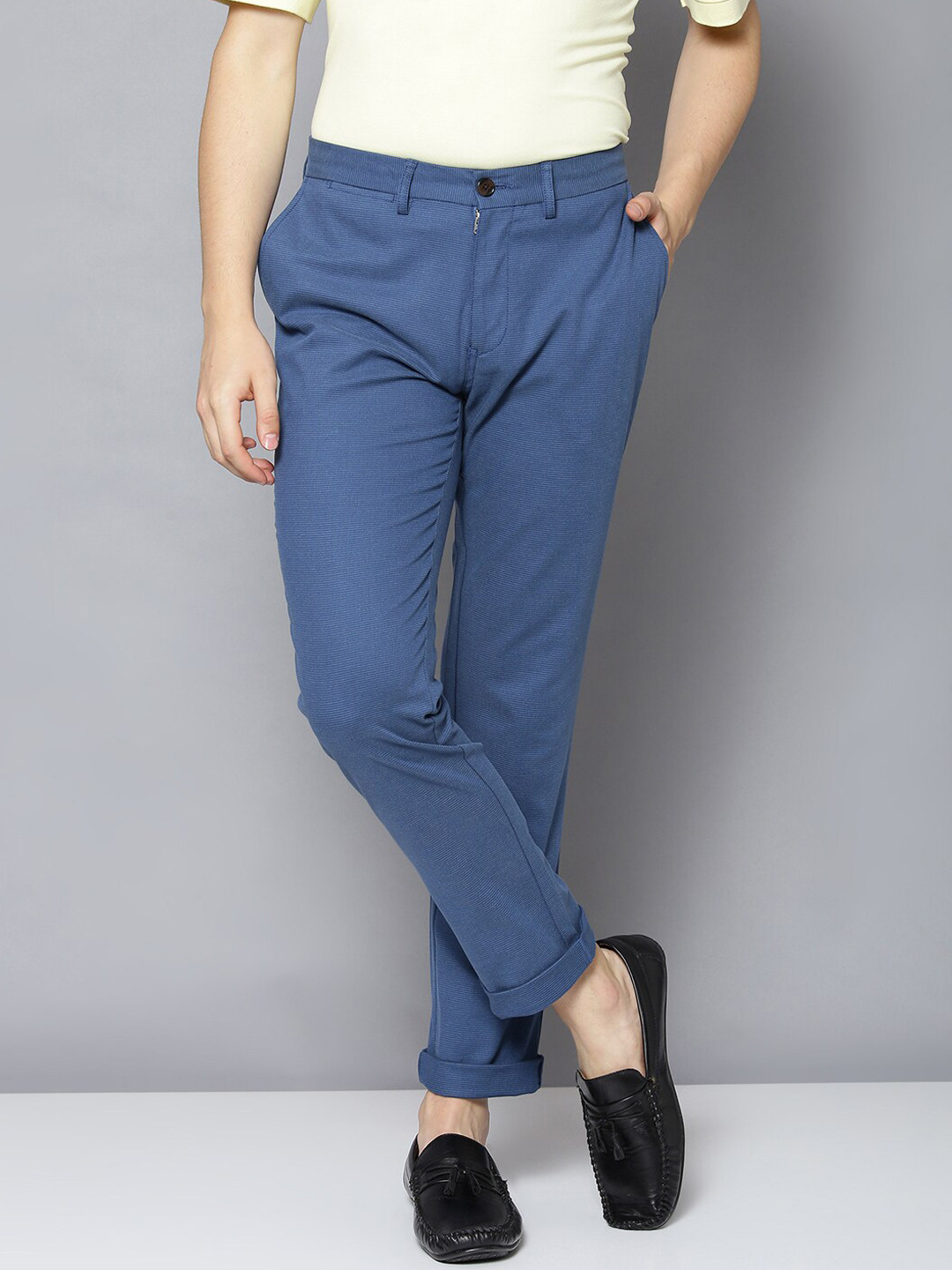 BEN SHERMAN Men Blue Skinny Fit Solid Regular Trousers