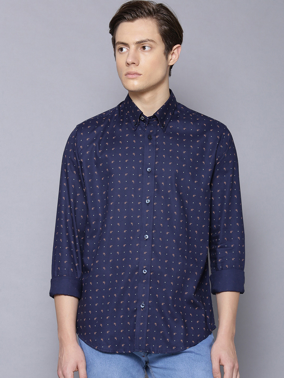 BEN SHERMAN Men Navy Blue Regular Fit Printed Casual Shirt