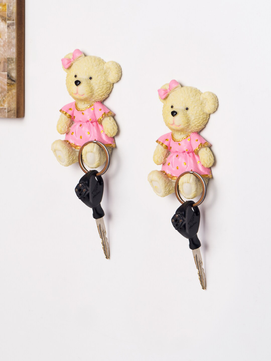 Golden Peacock Cream & Pink Set of 2 Creative Cute Teddy Decorative Key Holder