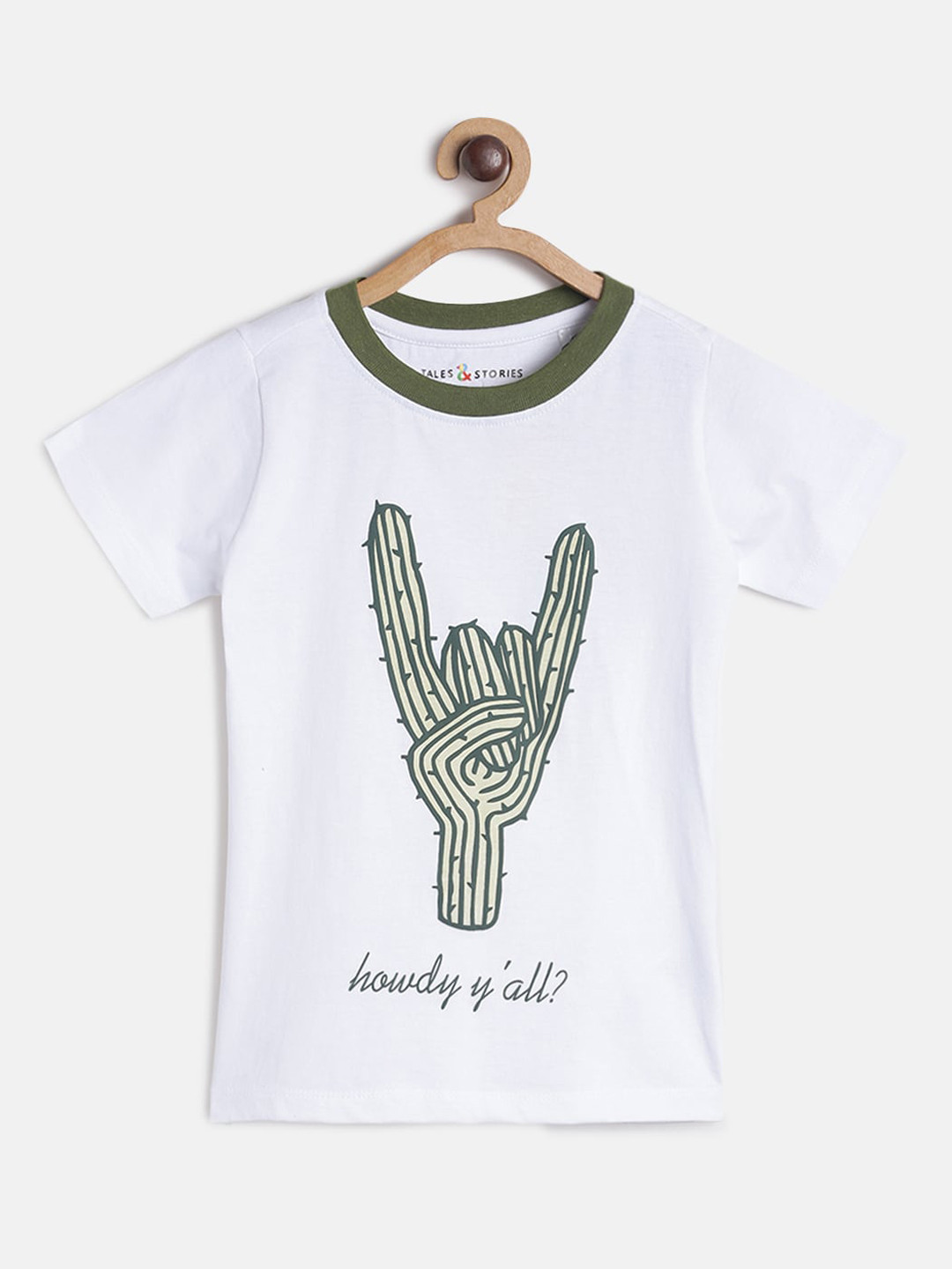 TALES & STORIES Boys White Printed Round Neck T-shirt