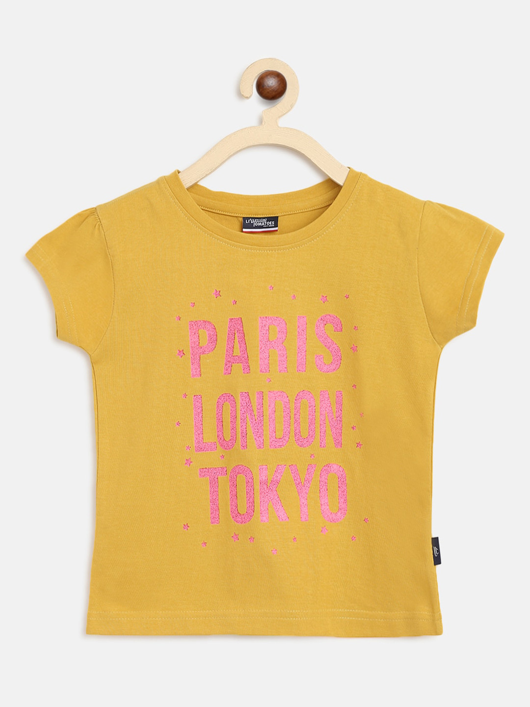 Lil Tomatoes Mustard Yellow Printed Cotton Regular Top With Pen