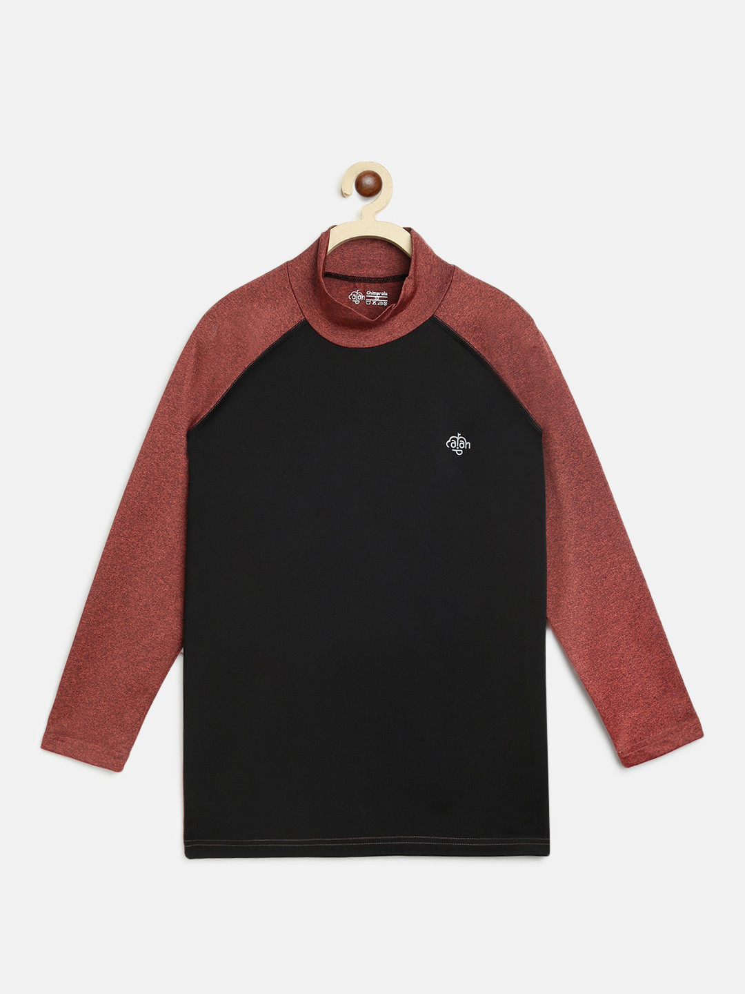 CHIMPRALA Girls Rust Colourblocked Round Neck T-shirt