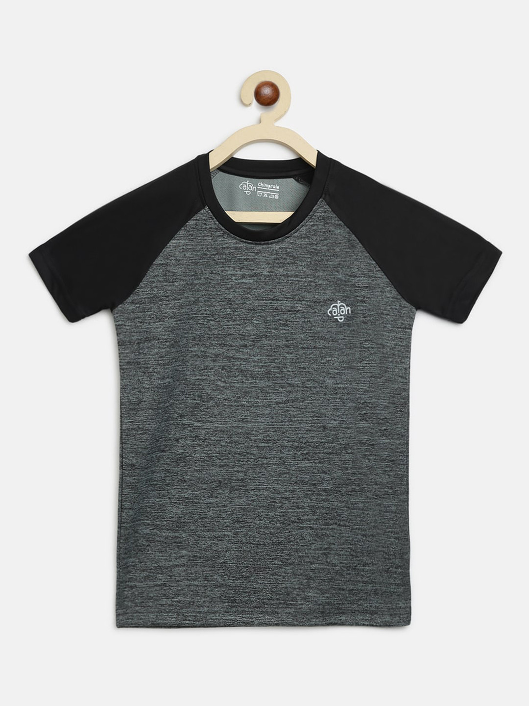 CHIMPRALA Girls Charcoal Grey & Black Solid Round Neck T-shirt