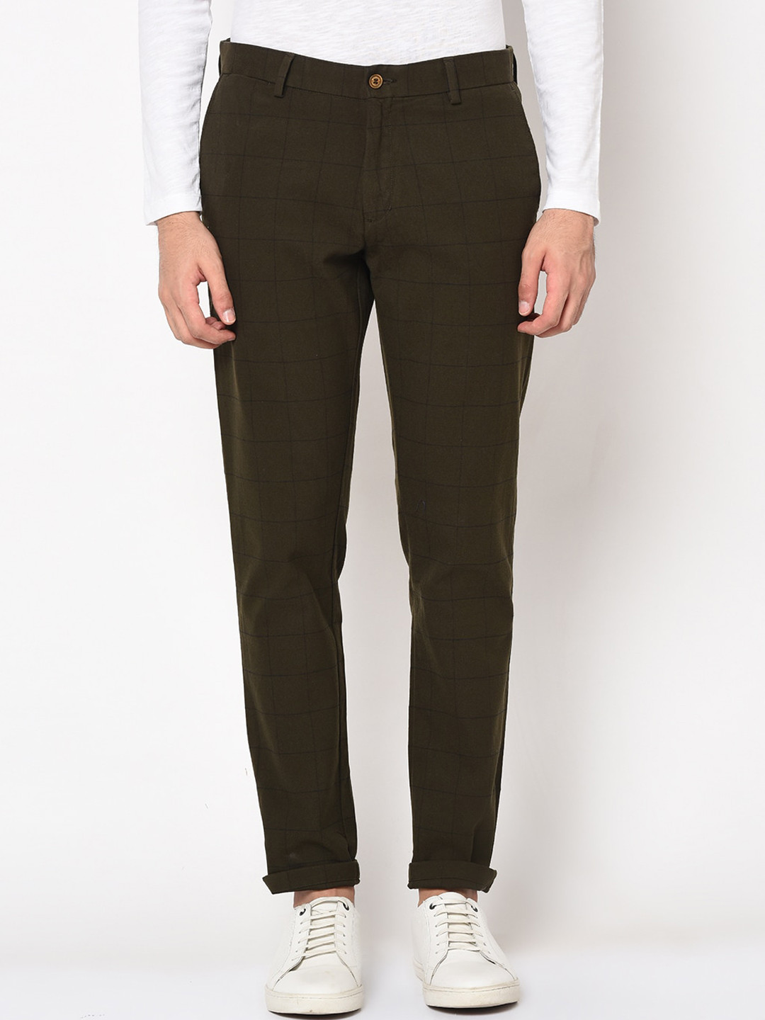 Blackberrys Men Olive Green Phoenix Skinny Fit Solid Chinos