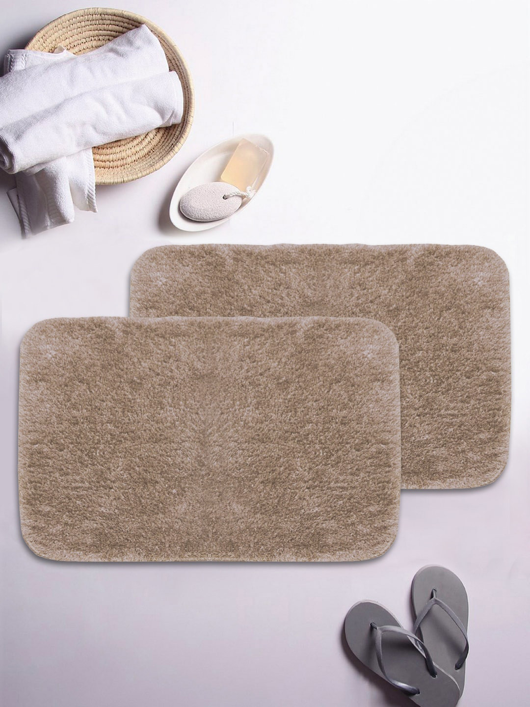 BIANCA Set Of 2 Khaki 1850 GSM Anti-Skid Ultra-Soft Fluffy Bath Rugs