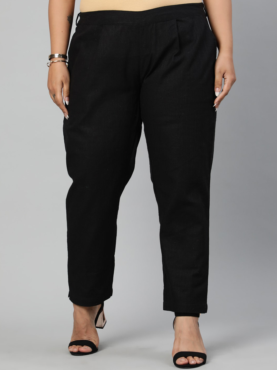 Jaipur Kurti Women Black Regular Fit Solid Trousers