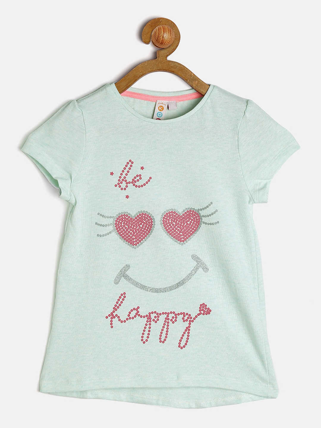 Kids On Board Green Printed Pure Cotton Regular Top