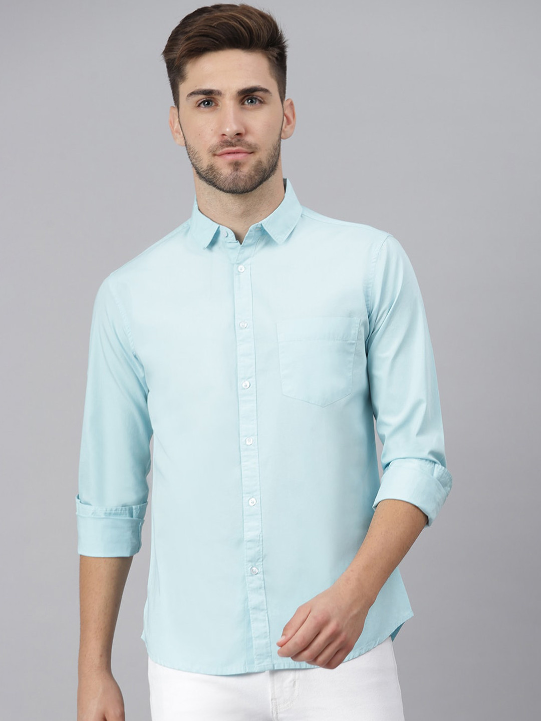 Dennis Lingo Men Blue Slim Fit Pure Cotton Solid Casual Shirt