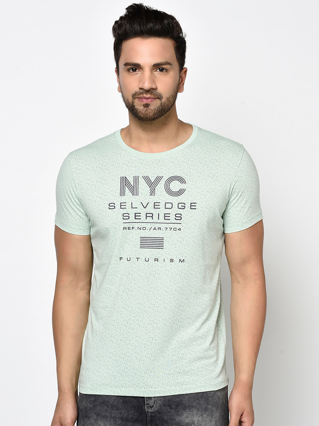 Octave Men Mint Green Printed Round Neck T-shirt