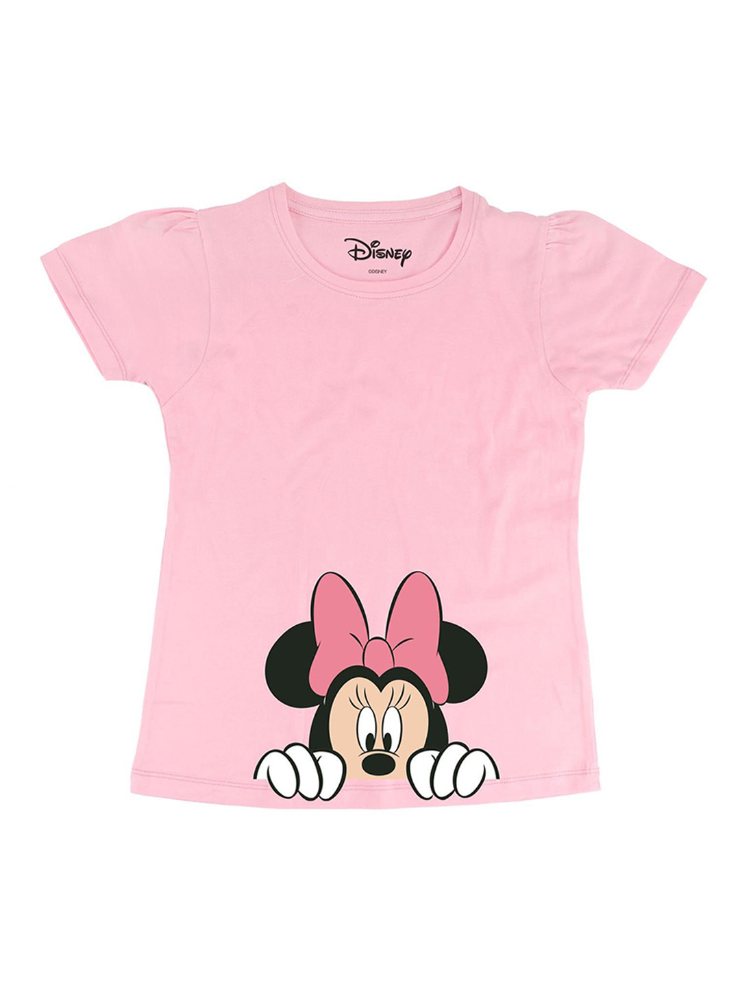 Minnie Girls Pink Minnie Mouse Printed V-Neck T-shirt