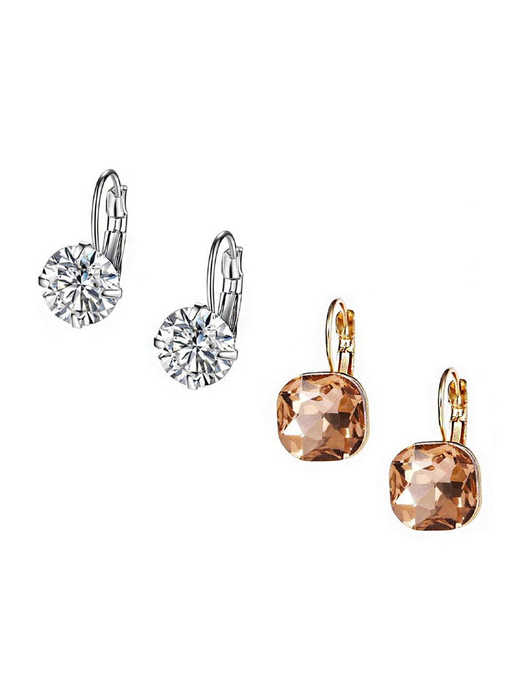 OOMPH Gold-Toned & Silver-Toned Set of 2 Contemporary Drop Earrings