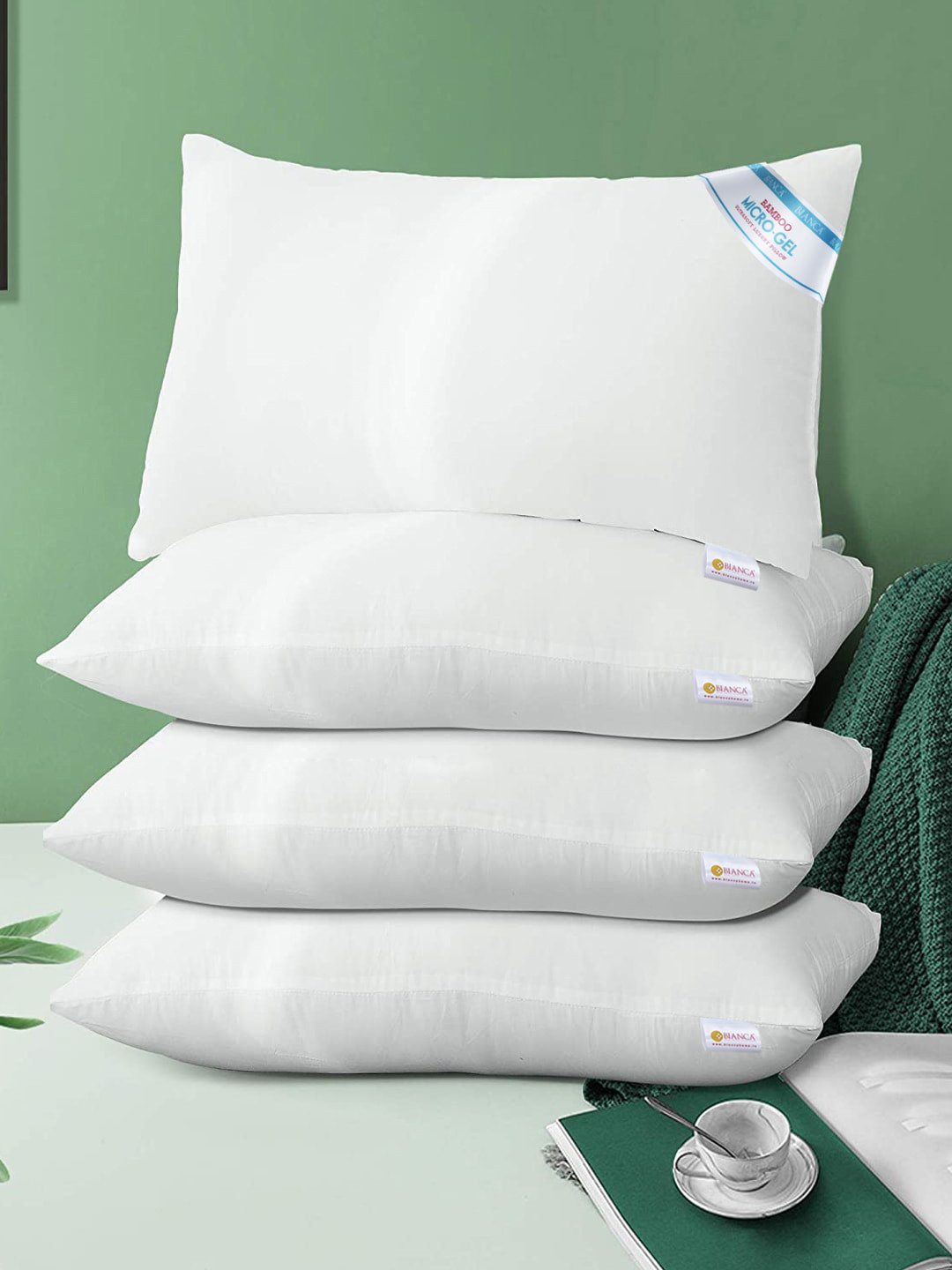 BIANCA Orthopedic White Solid Polyester Adjustable Set of 4 Medium Fibre Orthopedic Pillow-46 x 69 cm