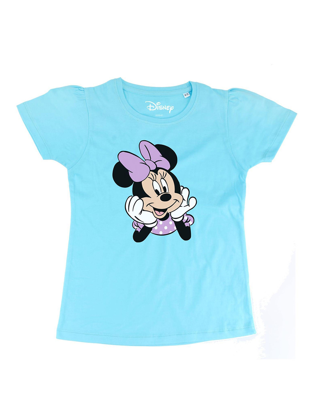Minnie Girls Blue Minnie Mouse Printed Round Neck T-shirt