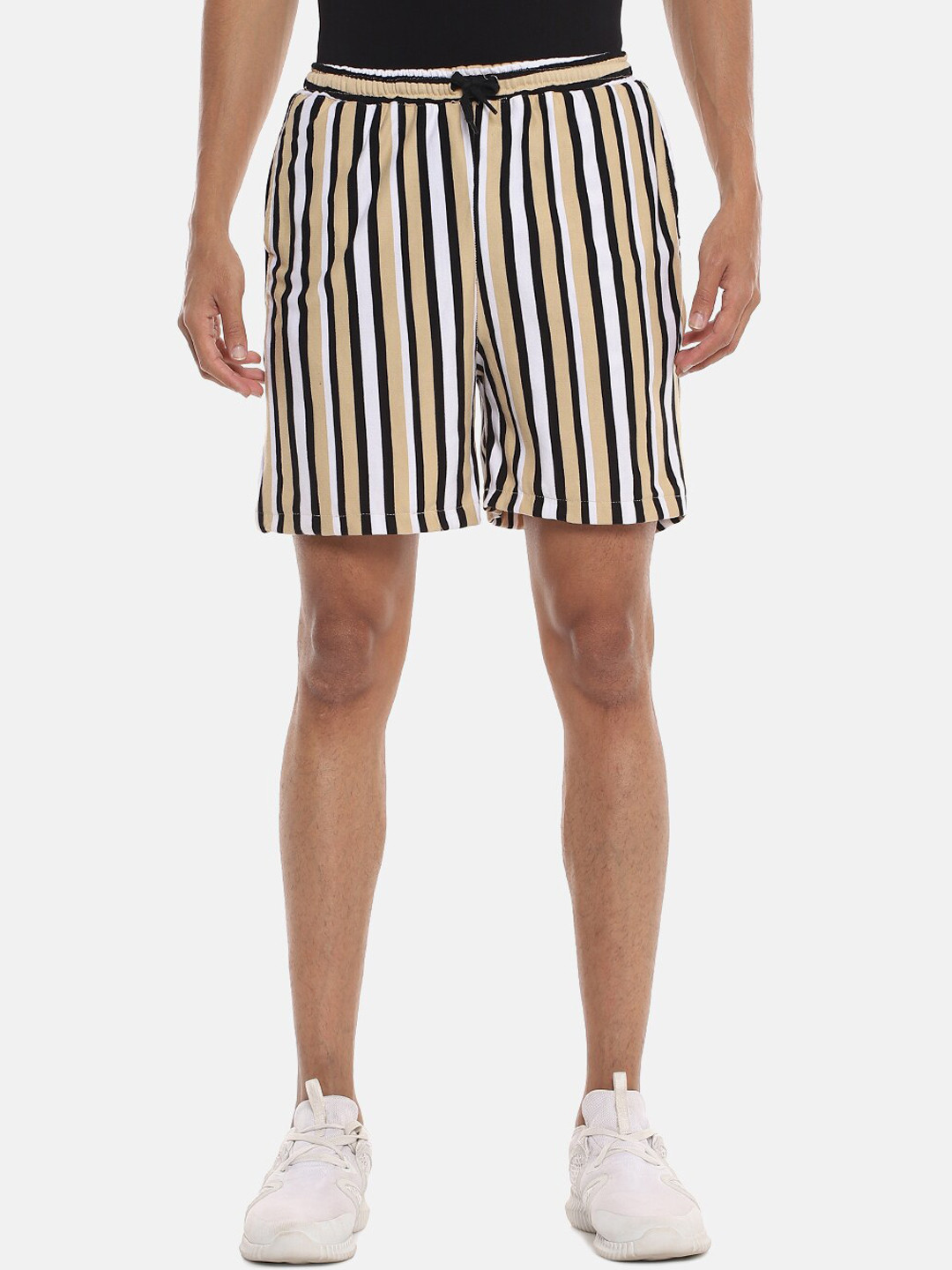 CAHOOT Men Beige Striped Regular Fit Shorts