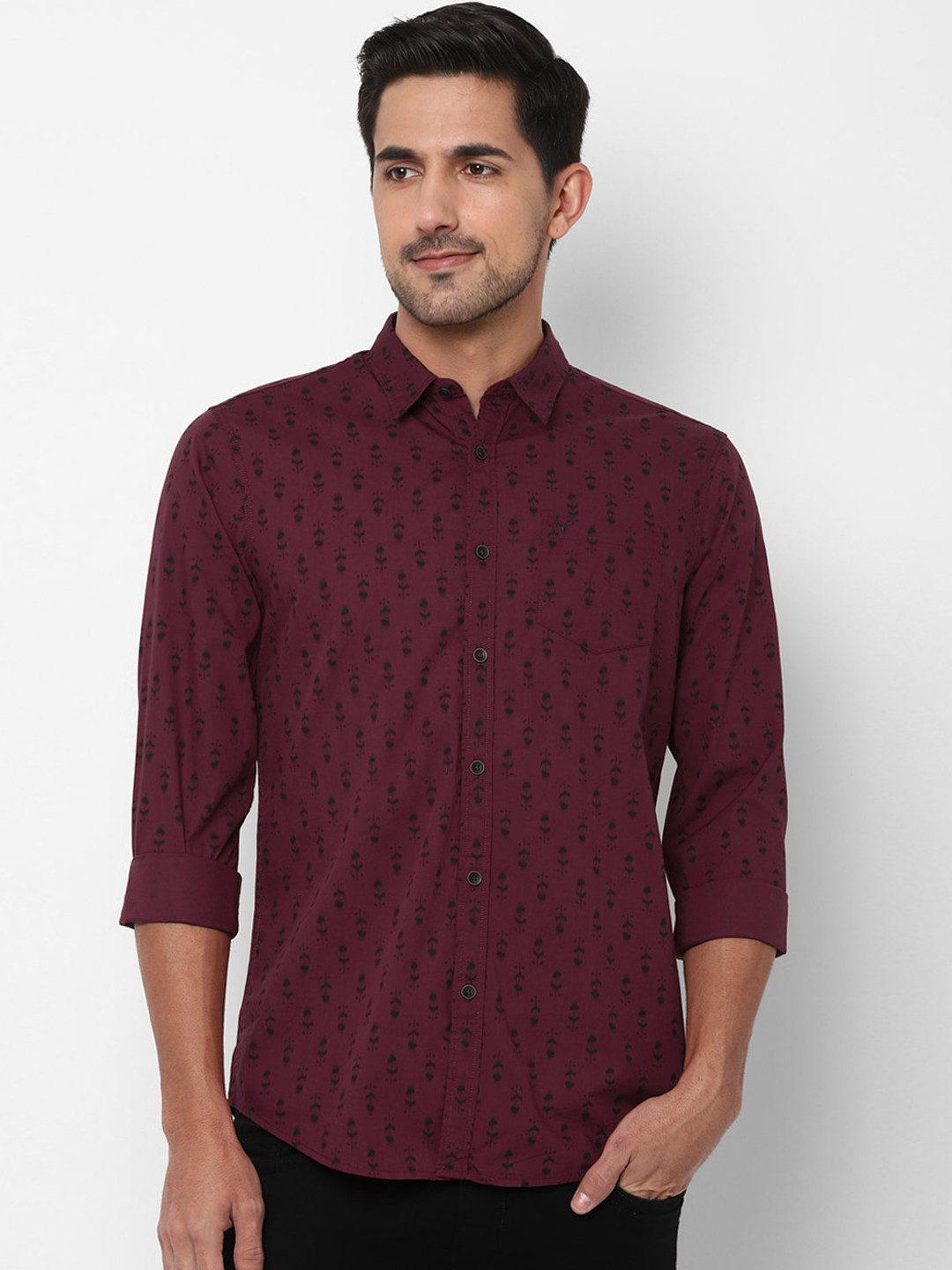 Allen Solly Sport Men Maroon Regular Fit Printed Pure Cotton Casual Shirt