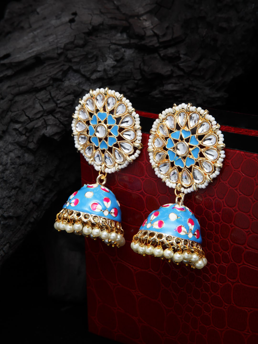 Shining Diva Blue Dome Shaped Jhumkas
