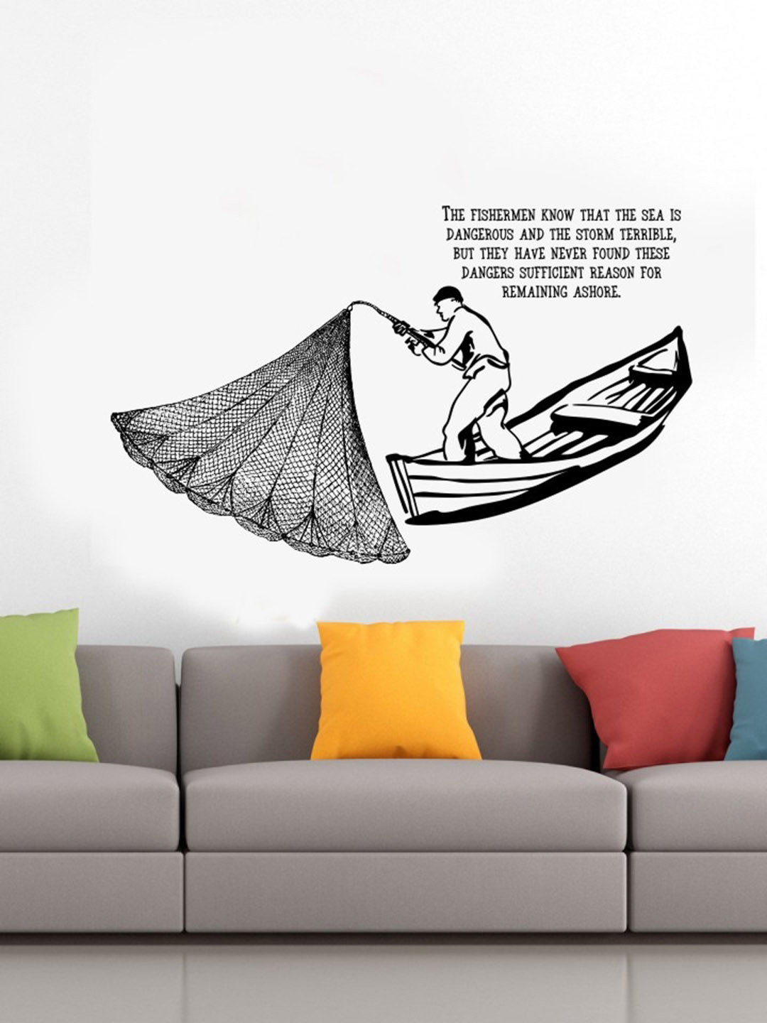 rawpockets Fisherman Quotes Vinyl Matte Sticking Hall Wall Hangings-21.7In