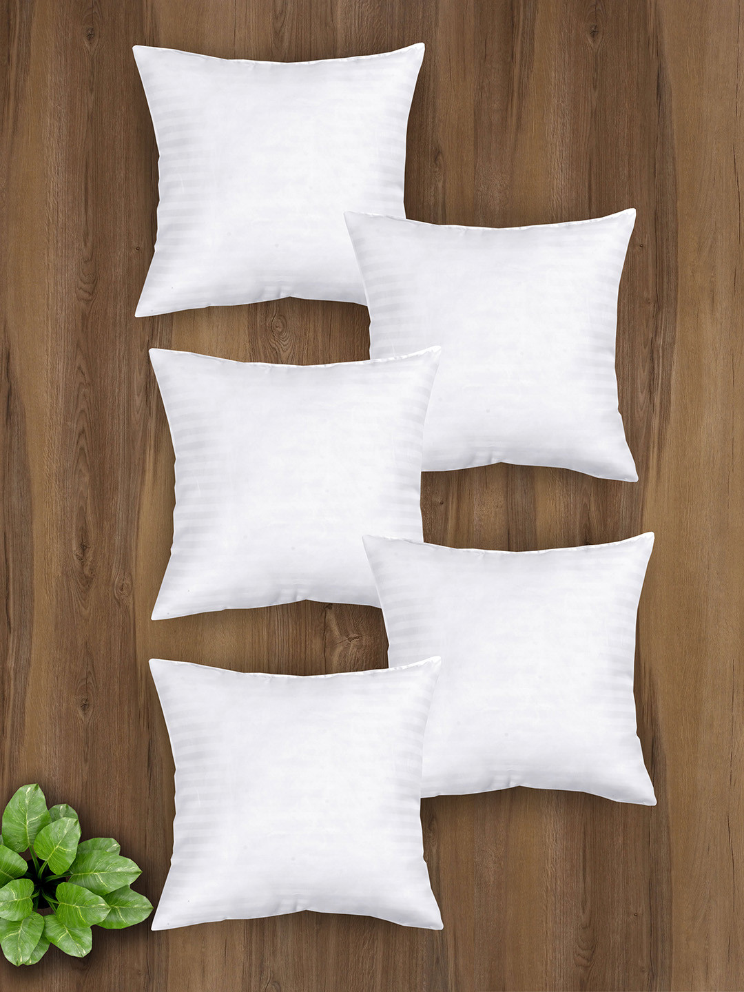 Clasiko Set Of 5 White Striped Square Floor Cushions