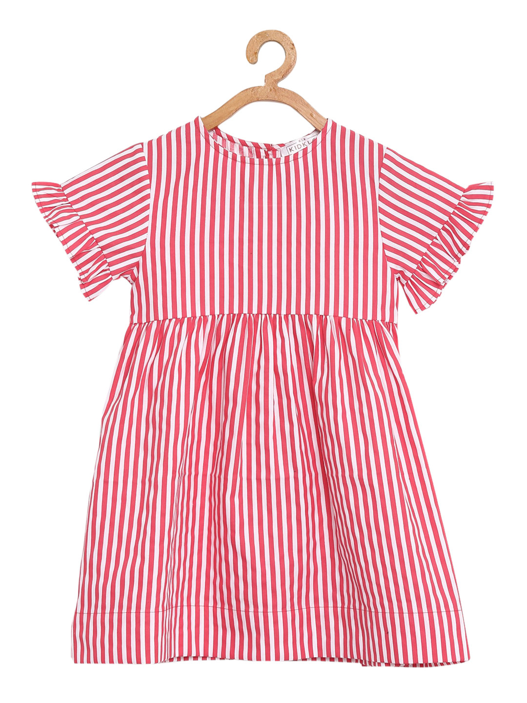 KIDKLO Girls Red Striped Fit and Flare Dress with Back Bow Tie-up