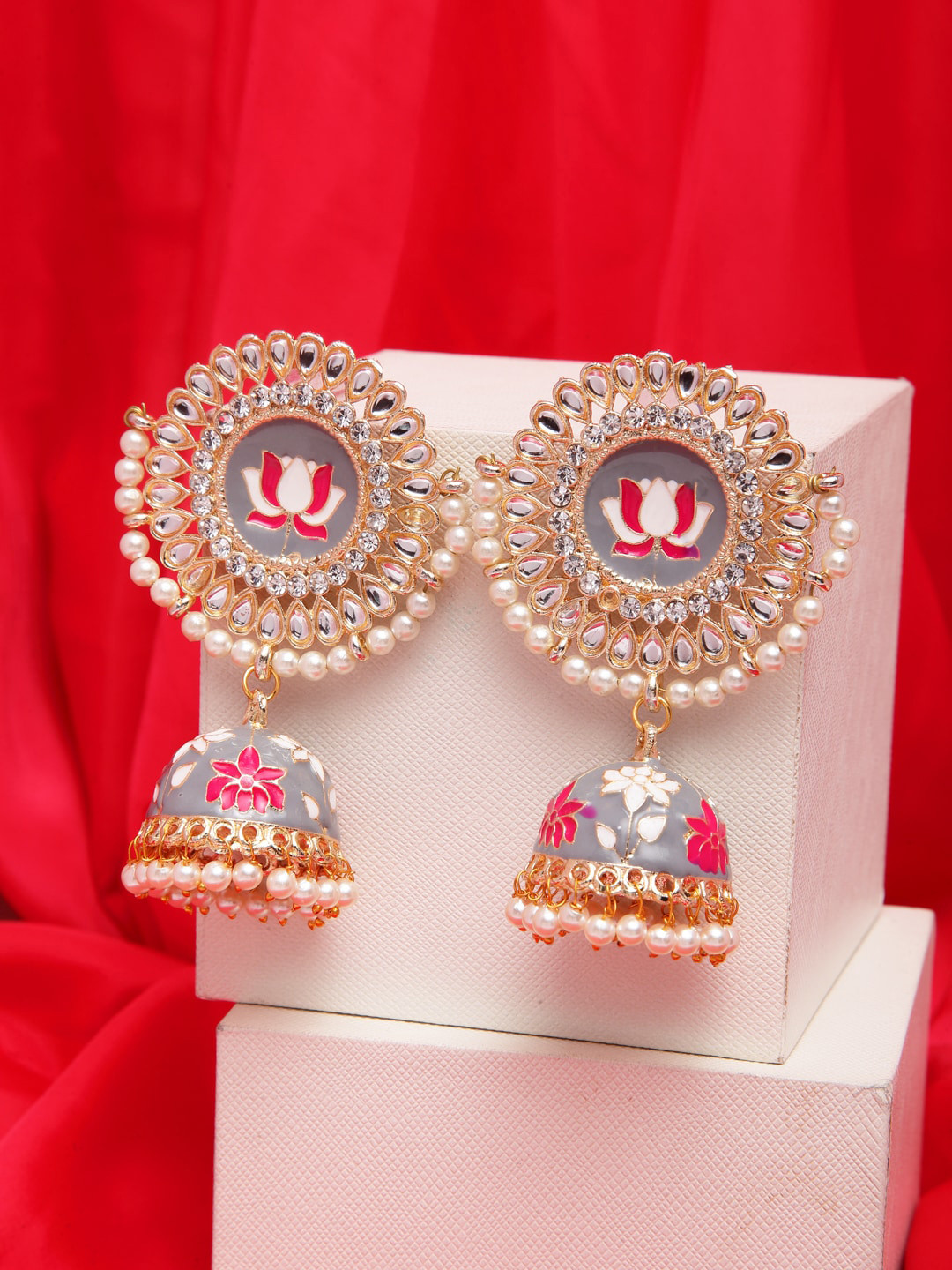 Shining Diva Grey Contemporary Jhumkas