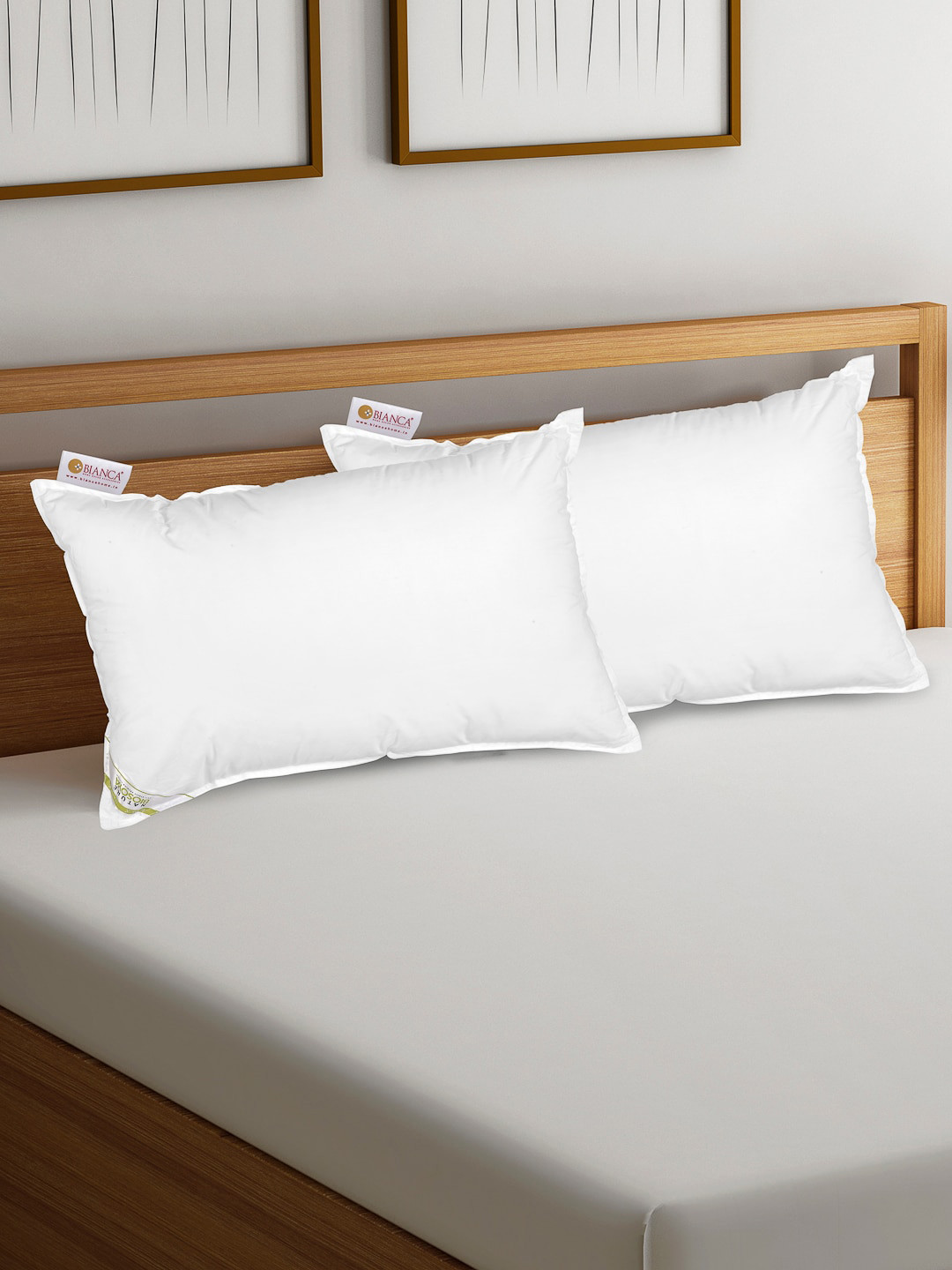 BIANCA White Solid Cotton Cooling Set of 2 Medium Fibre Orthopedic Pillow-69 x 46 cm
