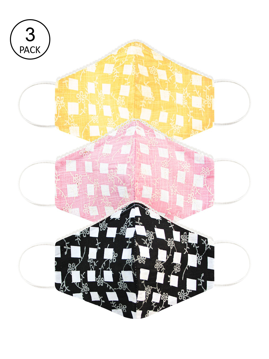 Daffodils GIRLS WEAR Women Pack Of 3 Printed 3-ply Reusable Cloth Masks