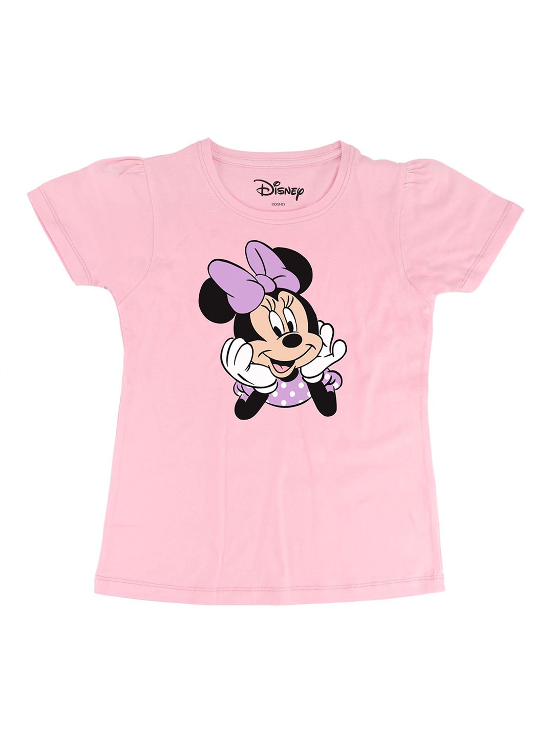 Minnie Girls Pink Minnie Mouse Printed V-Neck T-shirt