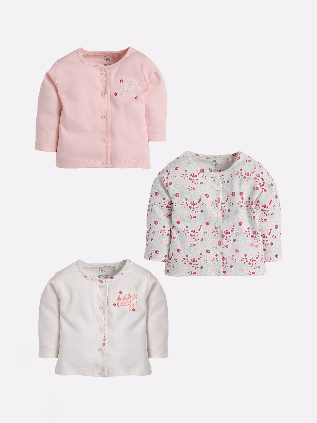 BABY GO Kids Peach-Coloured Pack Of 3 Printed Jhablas