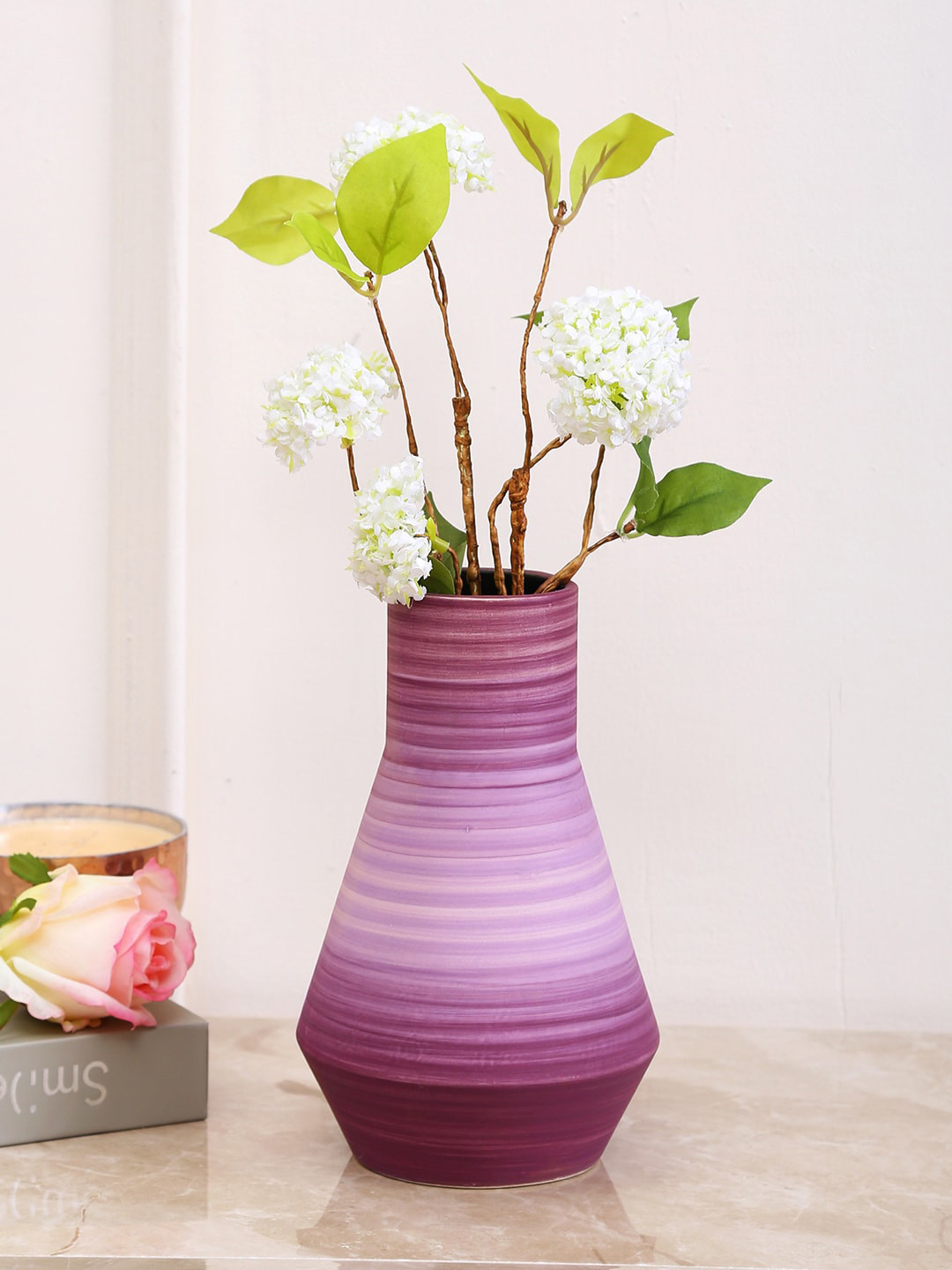 Aapno Rajasthan Pink Striped Ceramic Flower Vase