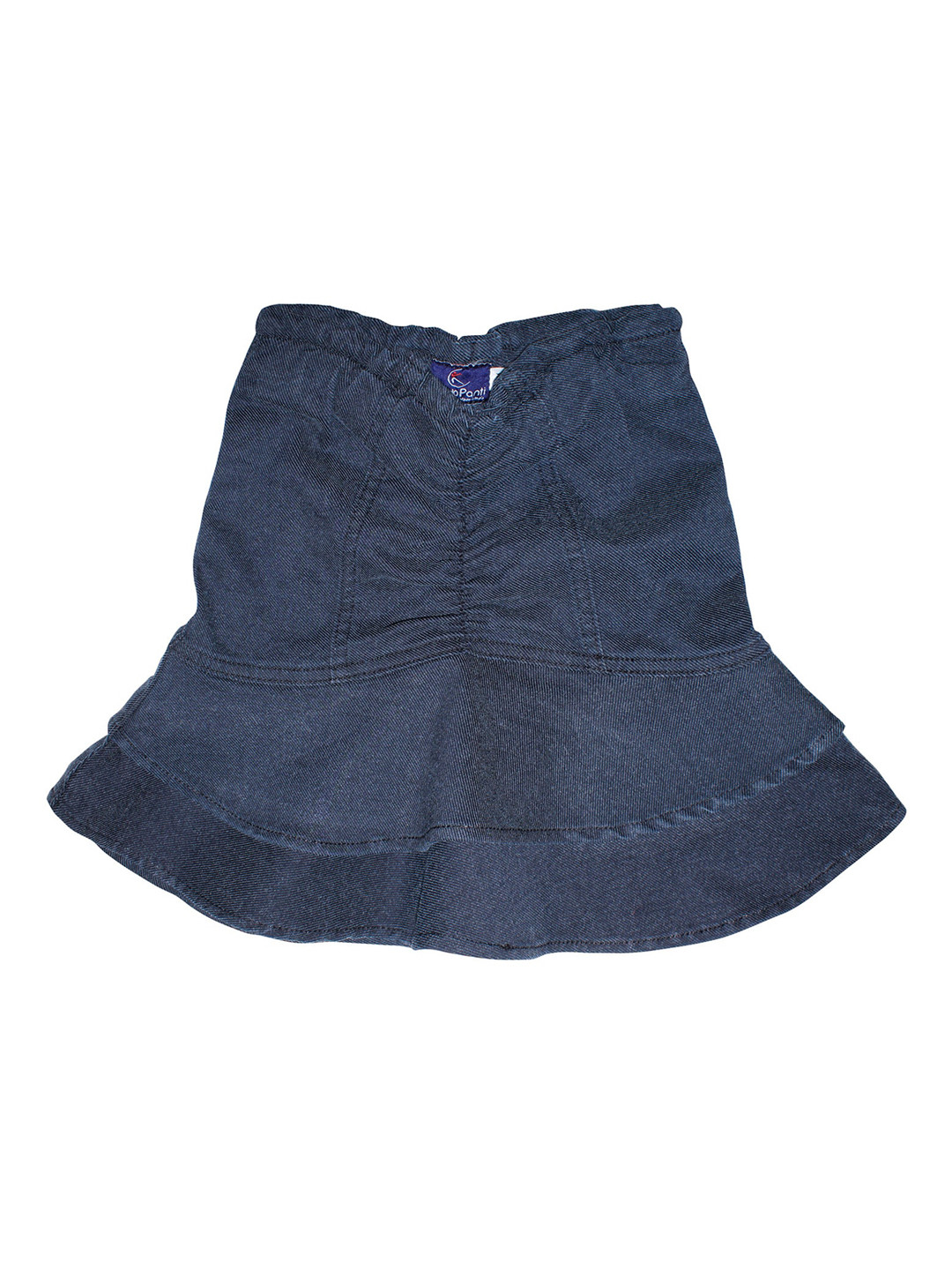 KiddoPanti Girls Blue Solid Denim Flared Ruffle Skirt