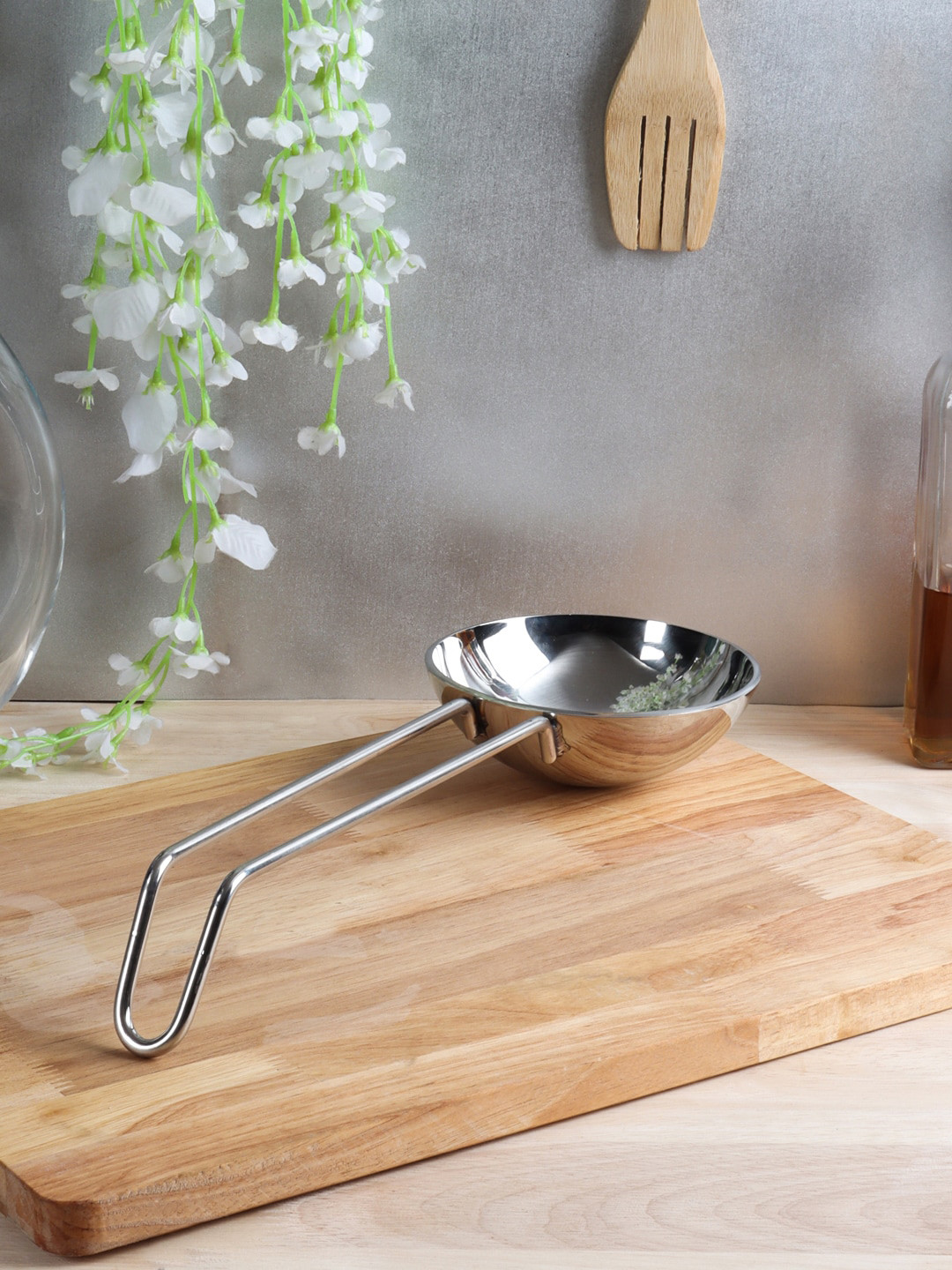 INCRIZMA Steel-Toned Solid Stainless Steel Tadka pan With Long Handle