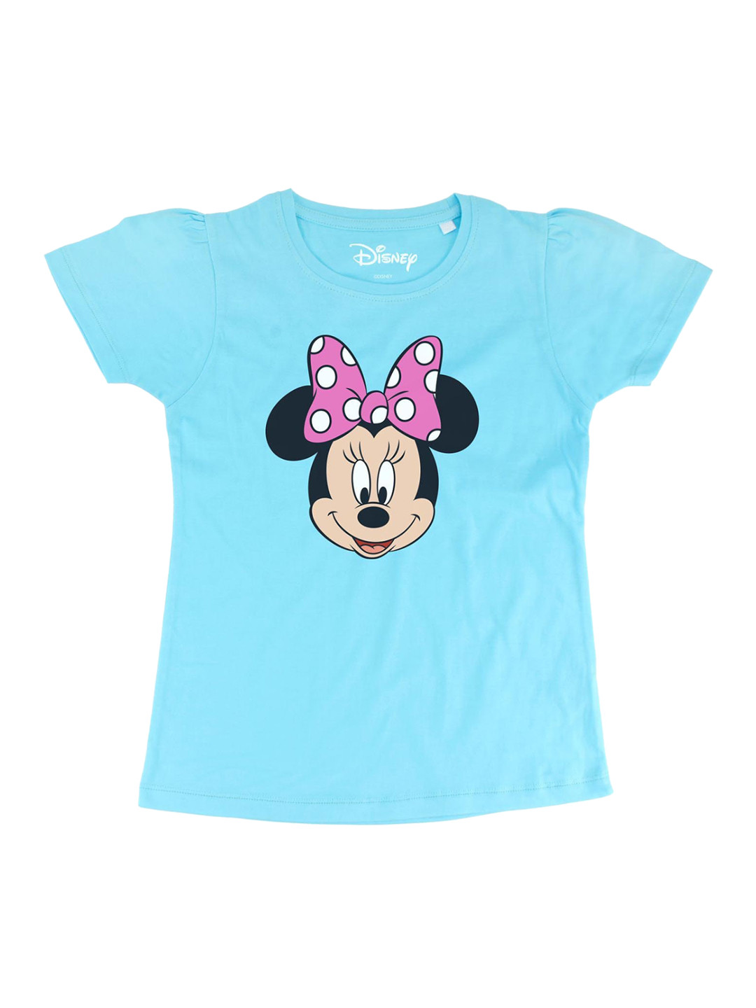 Minnie Girls Blue Minnie Mouse Printed Round Neck T-shirt