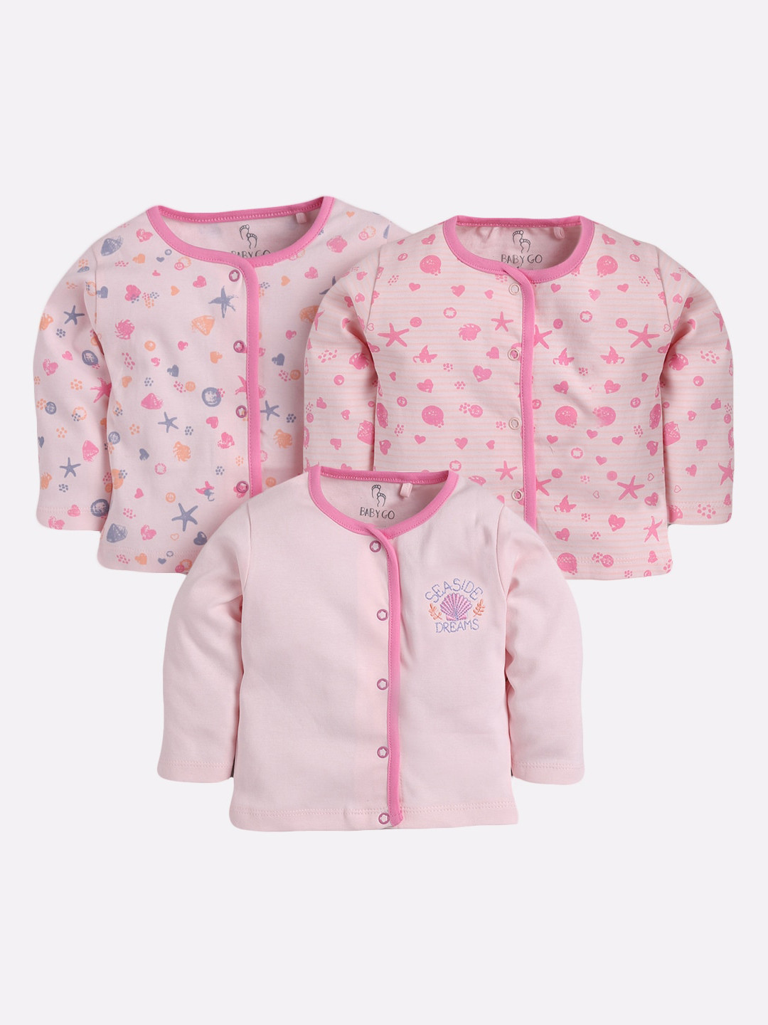 BABY GO Infant Boys Pink Pack of 3 Printed Cotton Jhablas